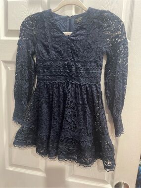 Bardot Navy Venice Lace Long-Sleeve Party Dress